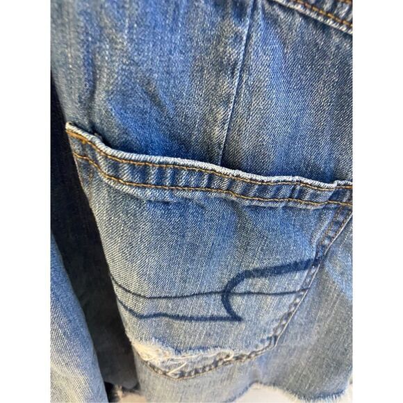 American Eagle denim short overalls medium M distressed #54485 - Picture 2 of 8